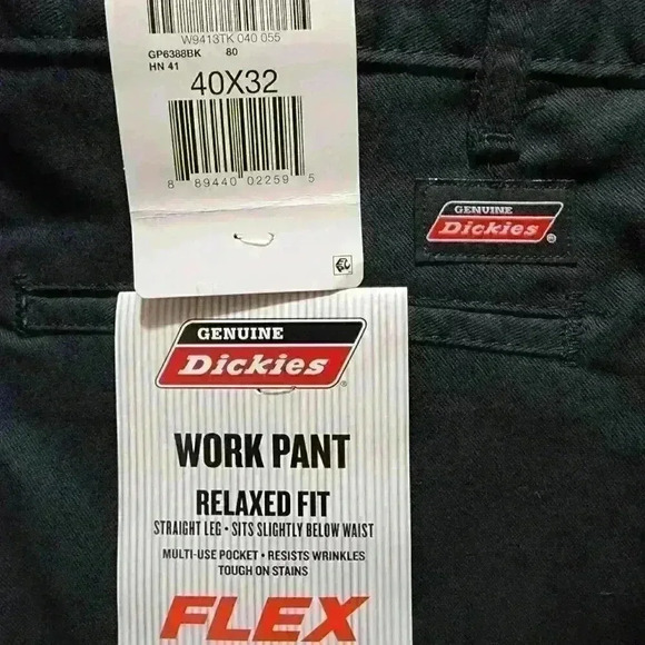 Dickies Mens Work Pants Relaxed Fit Straight Leg Flat Front Flex Pant Black - Picture 9 of 12